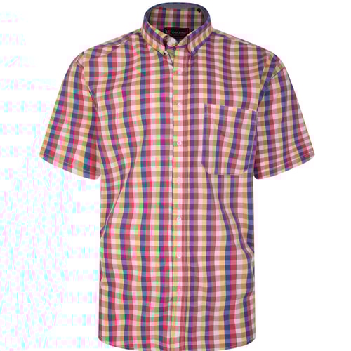 KAM Short Sleeve Check Shirt Pink 